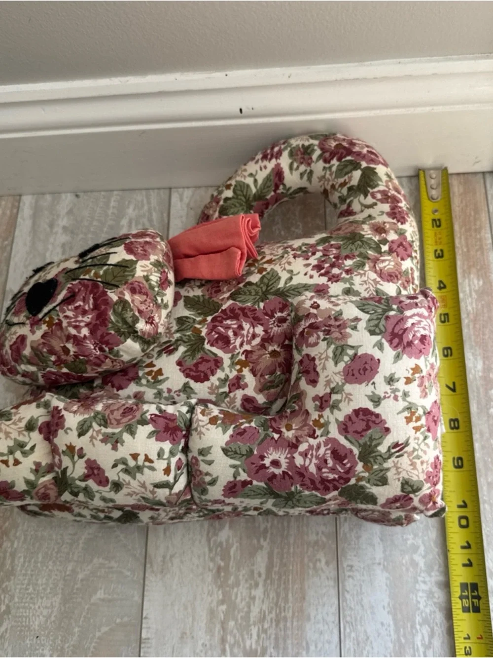 Vintage weighted plush cat shelf sitter pillow country cottage core floral